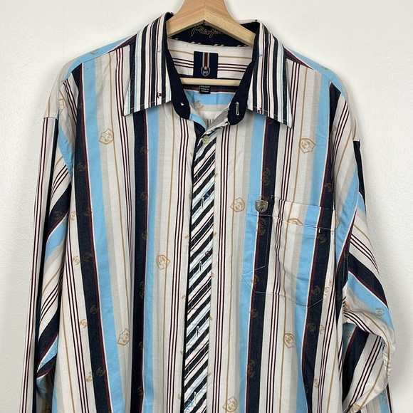 Phat Farm Button Down Shirt Mens 3XL Long Sleeve Multicolor Strip Front Pocket - Picture 3 of 10